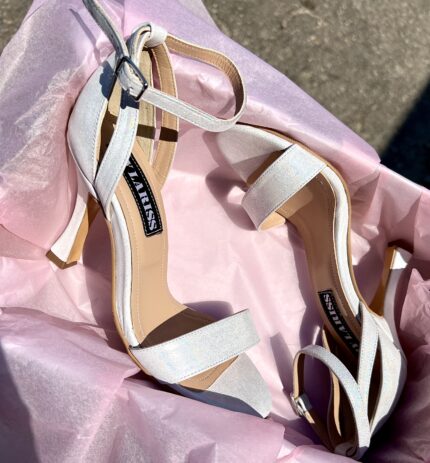 Sandale Lariss Piele Intoarsa Alb Sidef