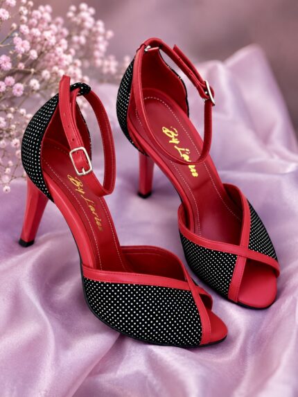 Sandale Lariss Piele Intoarsa Negru cu Buline Albe