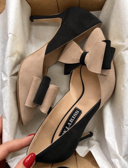 Pantofi Lariss Piele Intoarsa Nude cu Negru